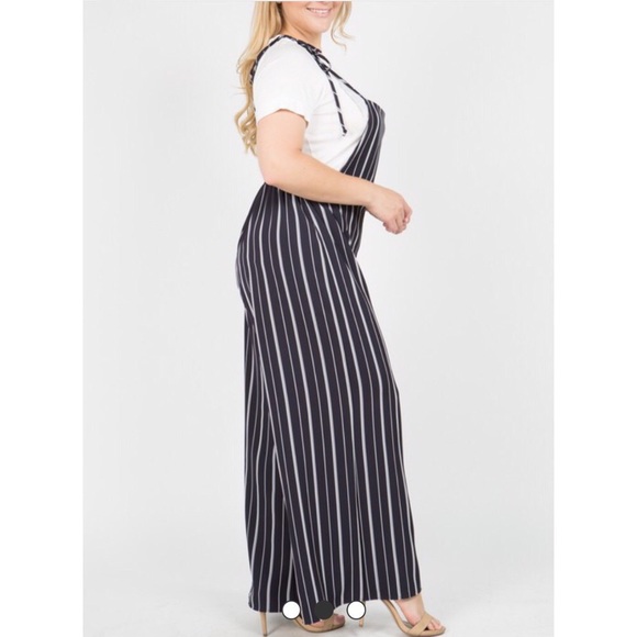 Plus size!!!! Stripe Tie Shoulder Overalls - Picture 2 of 4